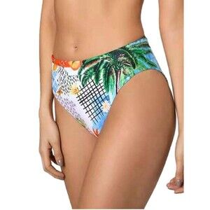 Agua Bendita Penelope Reversible Swim Bikini Bottom Blue Palm Tree Size XL
